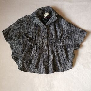 Jonathan Stone Black White Tweed Wool Blend Buttoned Cape Coat